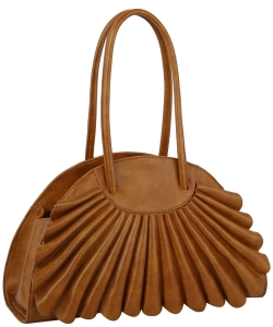Pleated Unique Tote Handbag D-0635 BROWN